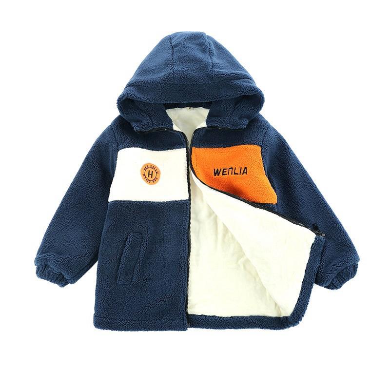Boys' polar fleece jacket autumn and winter style 2022 new winter mid-length cotton-padded clothes for big children thickened and velvet