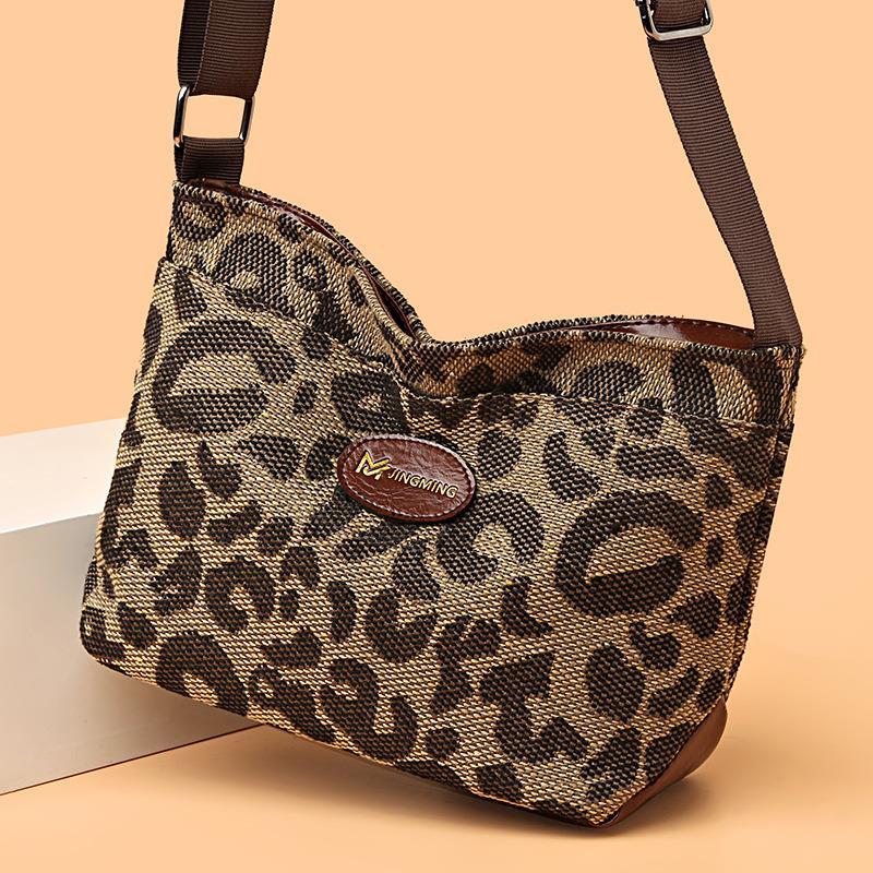 Internet celebrity leopard print small bucket bag large capacity mom bag women's bag  new casual versatile single shoulder crossbody bag trendy