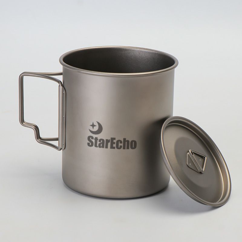 纯钛水杯户外露营钛合金水杯便携折叠单层钛杯马克杯带盖茶杯