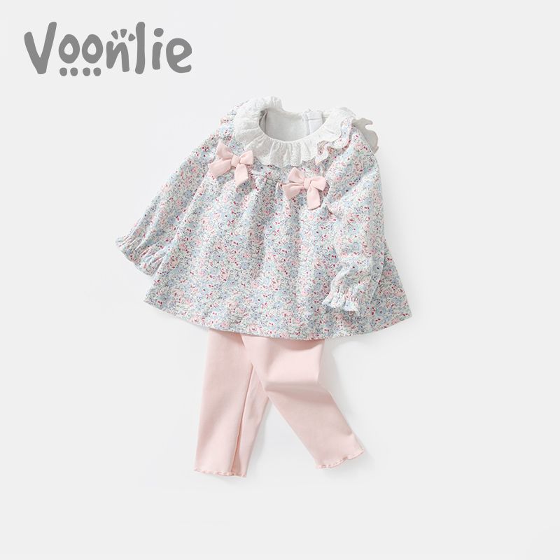 Fan hunter girl autumn suit baby clothes children's foreign style fashionable two-piece autumn and winter little girl plus velvet skirt