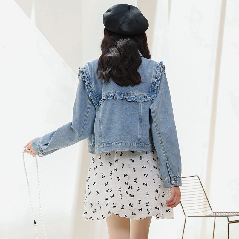 Korean version of chic denim short jacket female 2022 spring and autumn new high-quality fungus splicing tooling jacket top