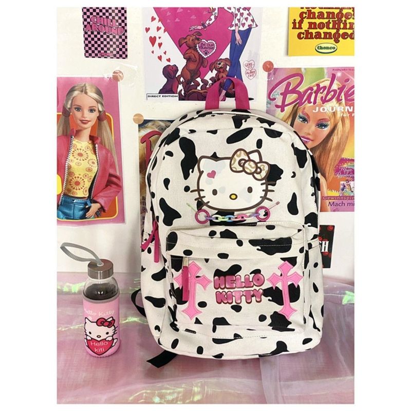 2022新款HelloKitty奶紋 豹紋雙肩包 甜辣妹大容量學生黨書包ins