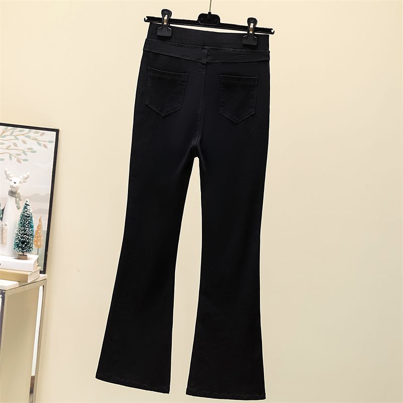 Large size fat MM plus velvet thickened slim-fit micro flared pants women's  autumn and winter high waist slit trousers feet love nine-point pants