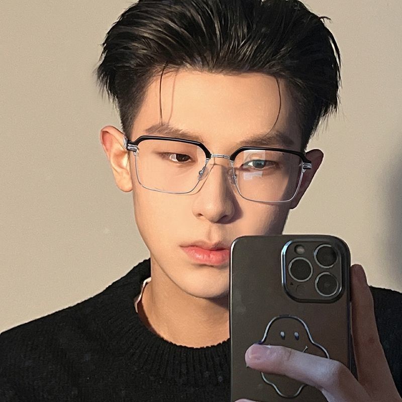 Sven scum half-frame science and engineering men's myopia glasses with degree anti-blue radiation big face student ruffian handsome flat mirror