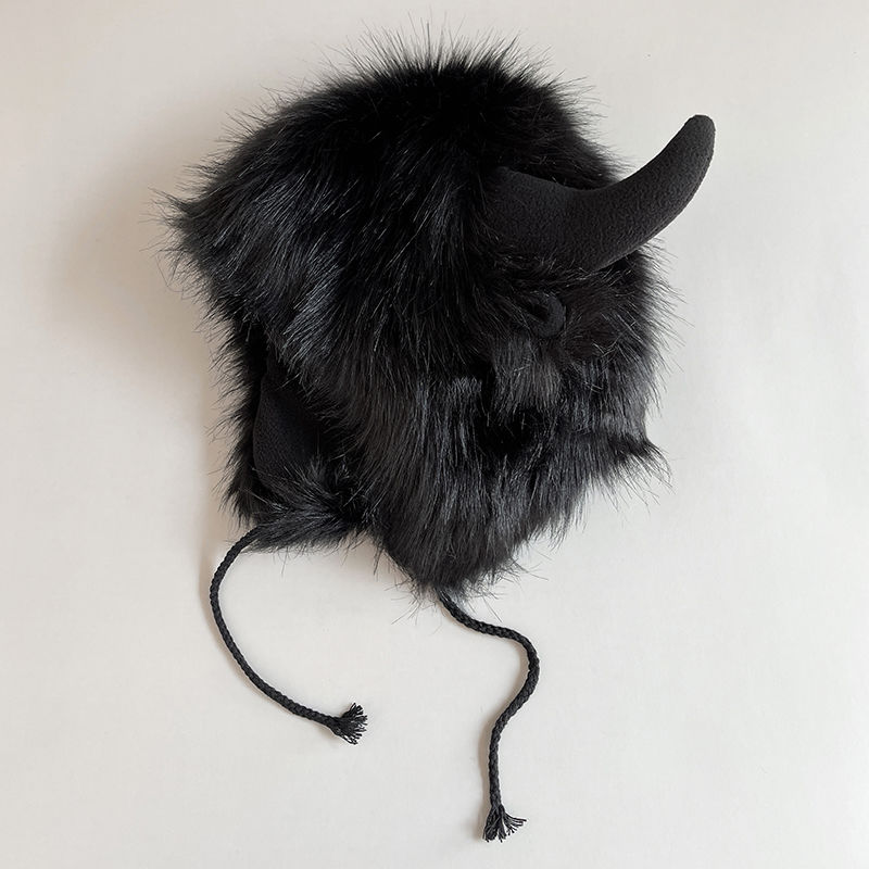 Big black cow Mao Mao Lei Feng hat for men and women, warm ears in winter, personalized windproof and cold-proof riding electric vehicle cotton hat_voghion.com