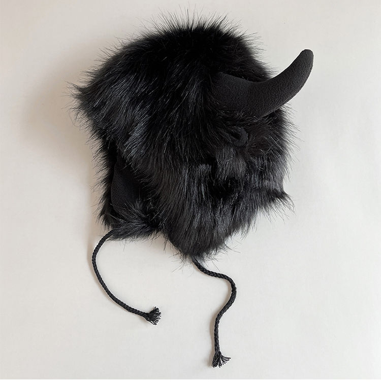 Big black cow Mao Mao Lei Feng hat for men and women, warm ears in winter, personalized windproof and cold-proof riding electric vehicle cotton hat_voghion.com