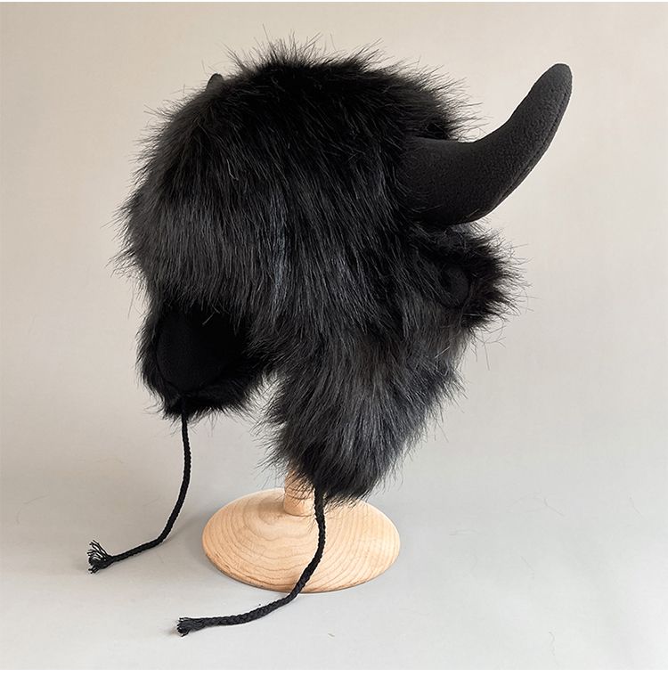 Big black cow Mao Mao Lei Feng hat for men and women, warm ears in winter, personalized windproof and cold-proof riding electric vehicle cotton hat_voghion.com