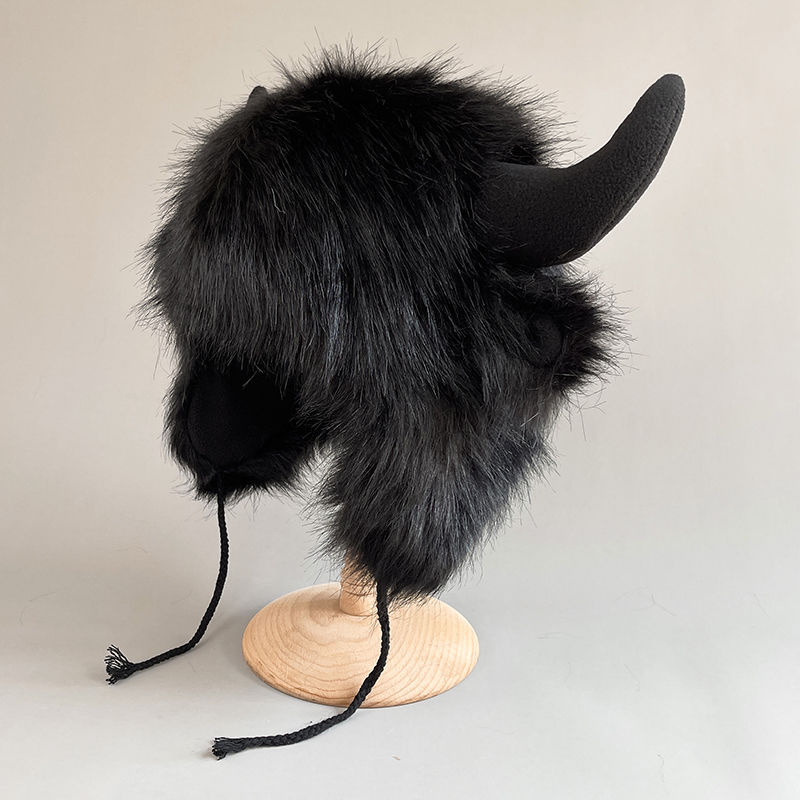 Big black cow Mao Mao Lei Feng hat for men and women, warm ears in winter, personalized windproof and cold-proof riding electric vehicle cotton hat_voghion.com
