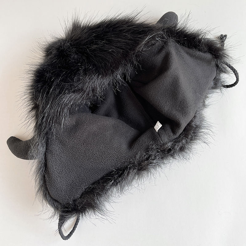 Big black cow Mao Mao Lei Feng hat for men and women, warm ears in winter, personalized windproof and cold-proof riding electric vehicle cotton hat_voghion.com