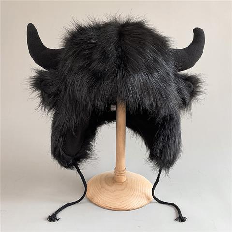 Big black cow Mao Mao Lei Feng hat for men and women, warm ears in winter, personalized windproof and cold-proof riding electric vehicle cotton hat_voghion.com