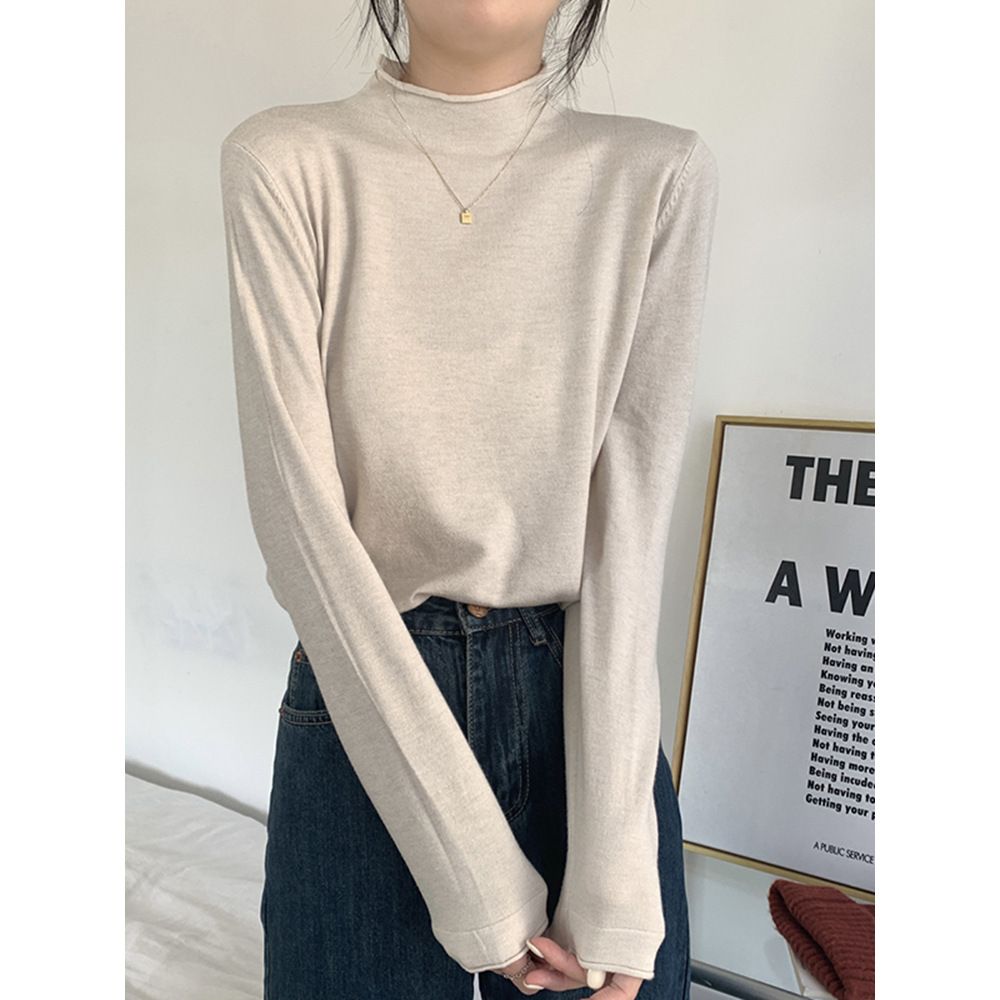 Half turtleneck rolled edge black bottoming shirt for women autumn 2023 new versatile long-sleeved inner sweater spring and autumn top