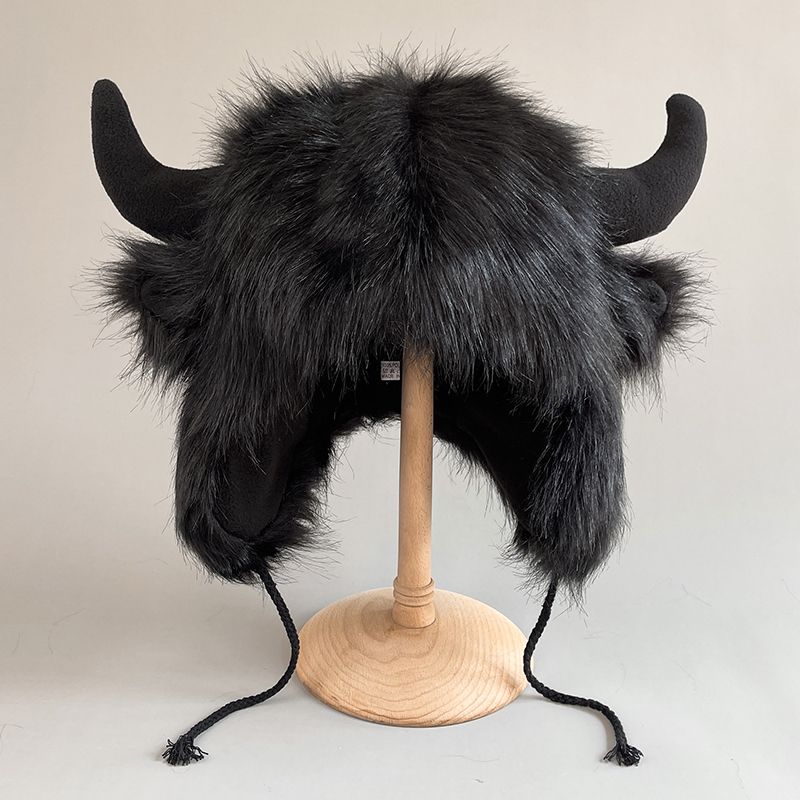 Big black cow Mao Mao Lei Feng hat for men and women, warm ears in winter, personalized windproof and cold-proof riding electric vehicle cotton hat_voghion.com