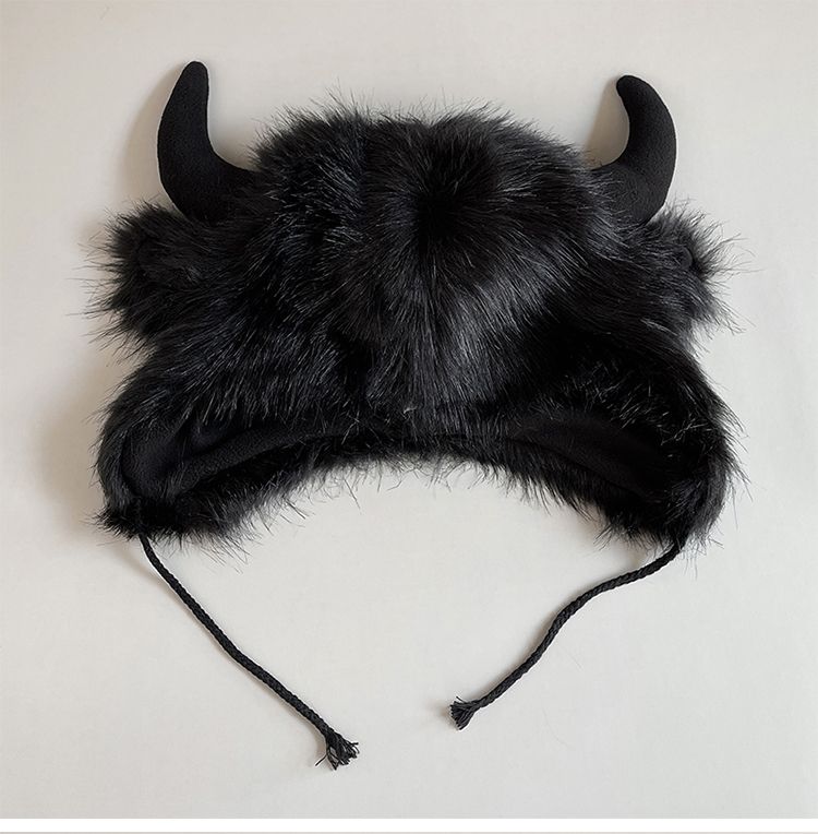 Big black cow Mao Mao Lei Feng hat for men and women, warm ears in winter, personalized windproof and cold-proof riding electric vehicle cotton hat_voghion.com