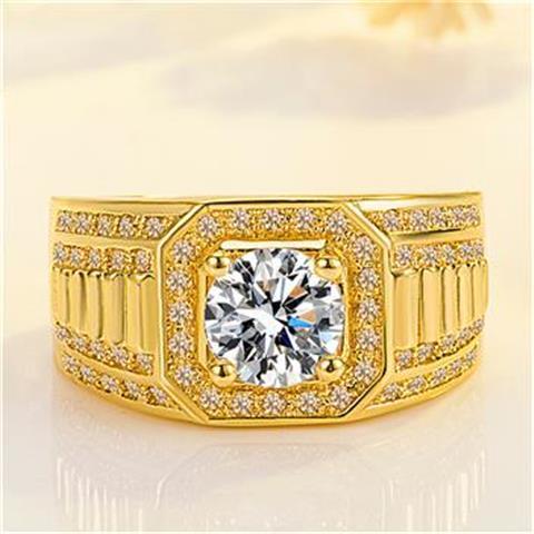 Bold Full-Diamond Ring, For Business Men, Color-Retaining Double Row Diamond Engagement Ring_voghion.com