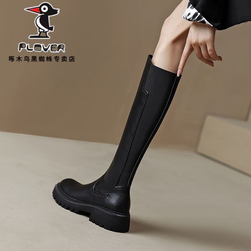 PLOVER woodpecker boots women's wide feet look thin Korean version of side zipper tall knight boots  autumn and winter hot style