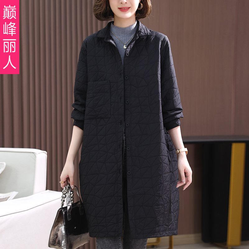 Retro rhombus coat female autumn and winter  new middle-aged mother literary temperament mid-length thickened windbreaker cotton clothing