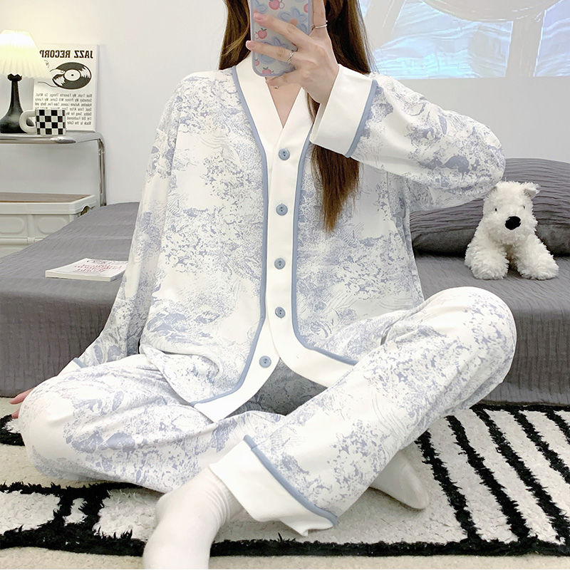 Korean version of confinement clothes pajamas home clothes pregnant women pajamas autumn and winter adjustable sweat-absorbing breathable home clothes set
