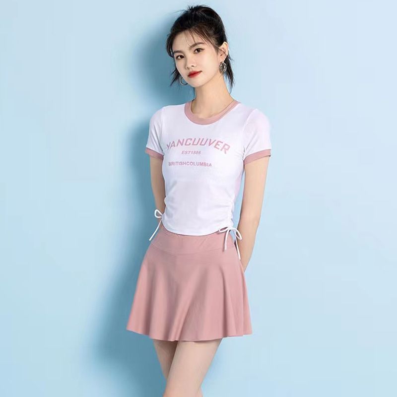 Korean version of sexy split swimsuit student lady skirt boxer college style sports high waist slimming hot spring swimming suit