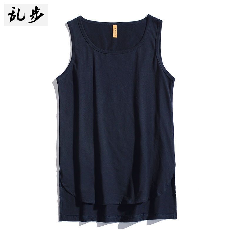 European and American style high street Kanye West Bieber trendy brand mid-length cotton vest men's short front and back long slit solid color bottoming shirt