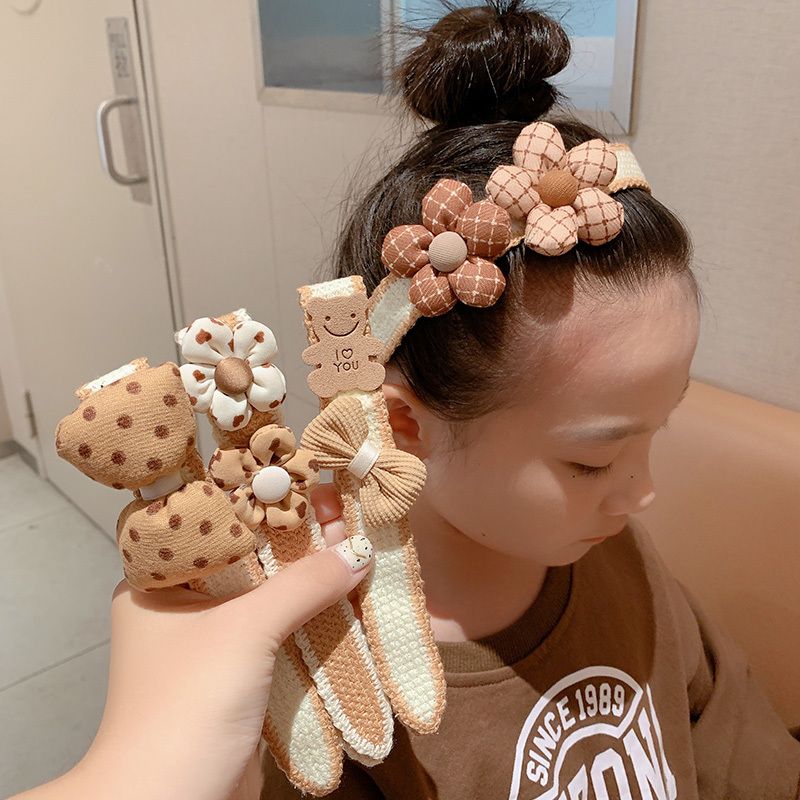 Children's milk coffee color bow broken hair stickers girl bangs Velcro headband headdress baby broken hair tidy artifact