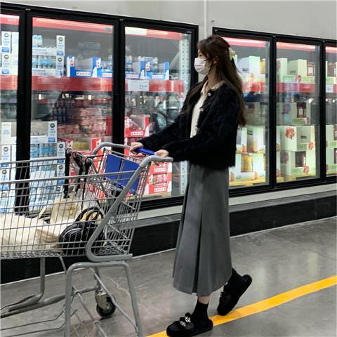 2022 new Kochi campus skirt autumn and winter high waist loose commuting gray all-match pleated A-line skirt