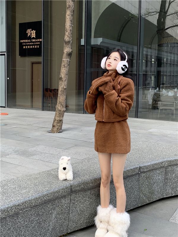 韓劇高級感小個子洋氣時尚套裝女秋冬2022年新款外套半身裙兩件套