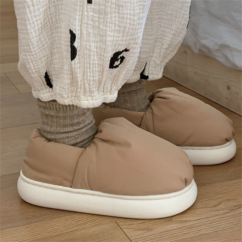 Thin strips indoor and outdoor wear non-slip warm bread cotton shoes women winter couples home plus velvet all-inclusive cotton slippers