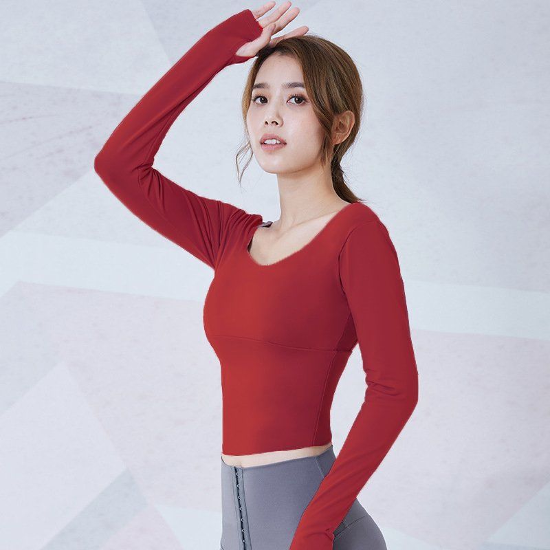 夏季新款网红薄款时尚修身瑜伽服长袖女速干透气训练健身运动上衣