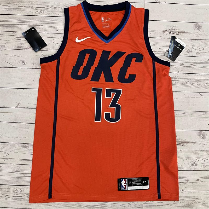 雷霆队保罗乔治球衣13号 威少篮球服 城市版橙色蓝  球裤芯片热压