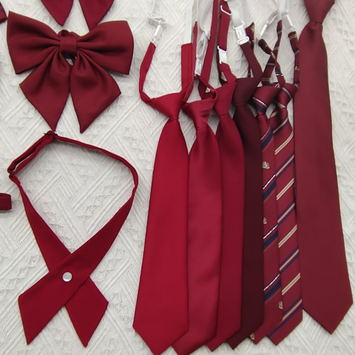 酒红色领带JK领结女纯色条纹班服毕业拍照红色学士服蝴蝶结水手服