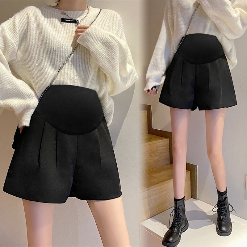 Pregnant women's shorts in autumn wear loose woolen wide-leg pants during pregnancy black fashion all-match boots pants autumn and winter
