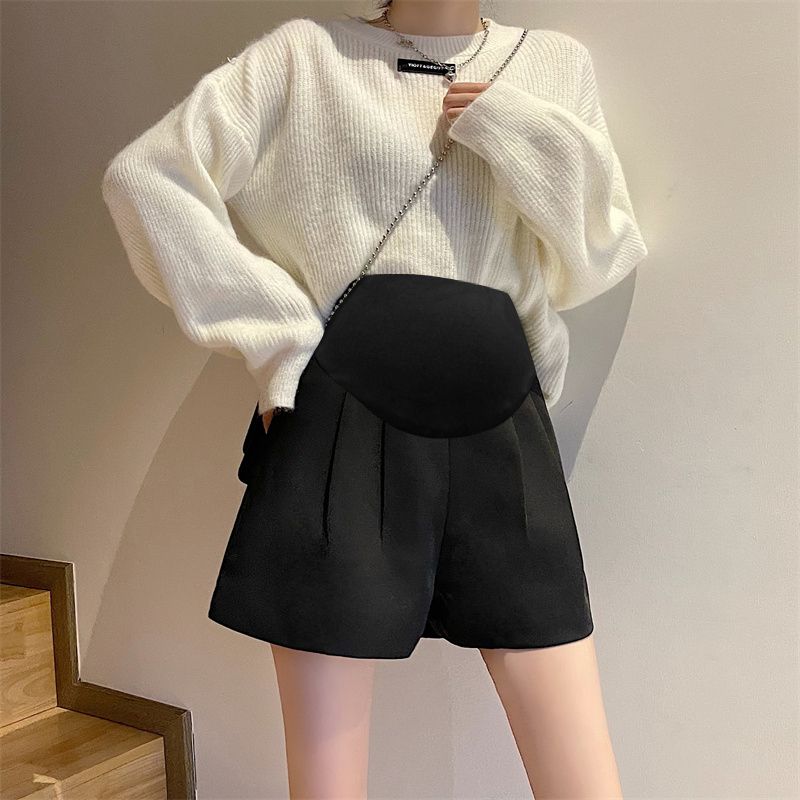 Pregnant women's shorts in autumn wear loose woolen wide-leg pants during pregnancy black fashion all-match boots pants autumn and winter