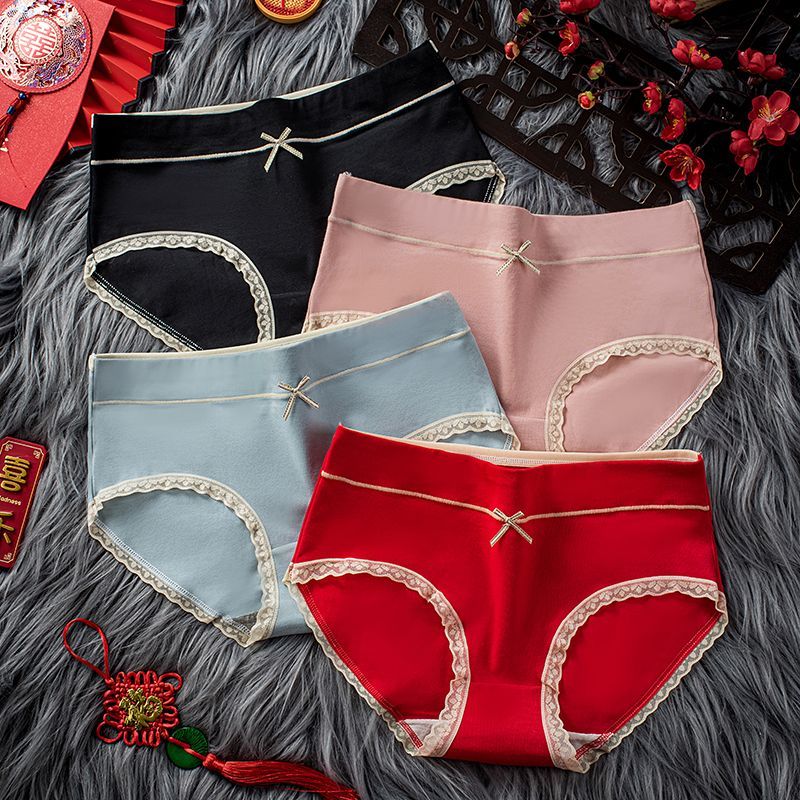 Big red underwear women's pure cotton antibacterial non-marking girl student mid-waist large size breathable hip-lifting lady's adult briefs