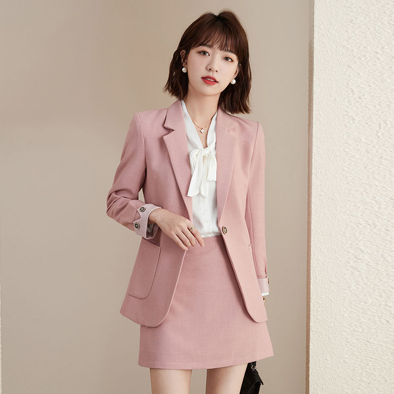 Professional suit suit female broadcasting art test clothing host photogenic formal temperament pink suit overalls skirt