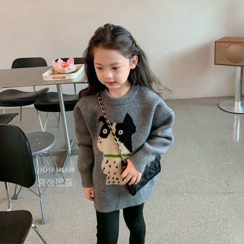 Girls sweater 2022 autumn and winter new cartoon casual mid-length knitted pullover children's daily all-match tops [will be released on December 21]