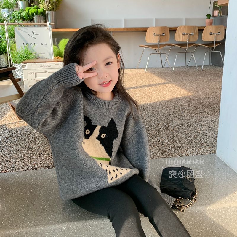 Girls sweater 2022 autumn and winter new cartoon casual mid-length knitted pullover children's daily all-match tops [will be released on December 21]