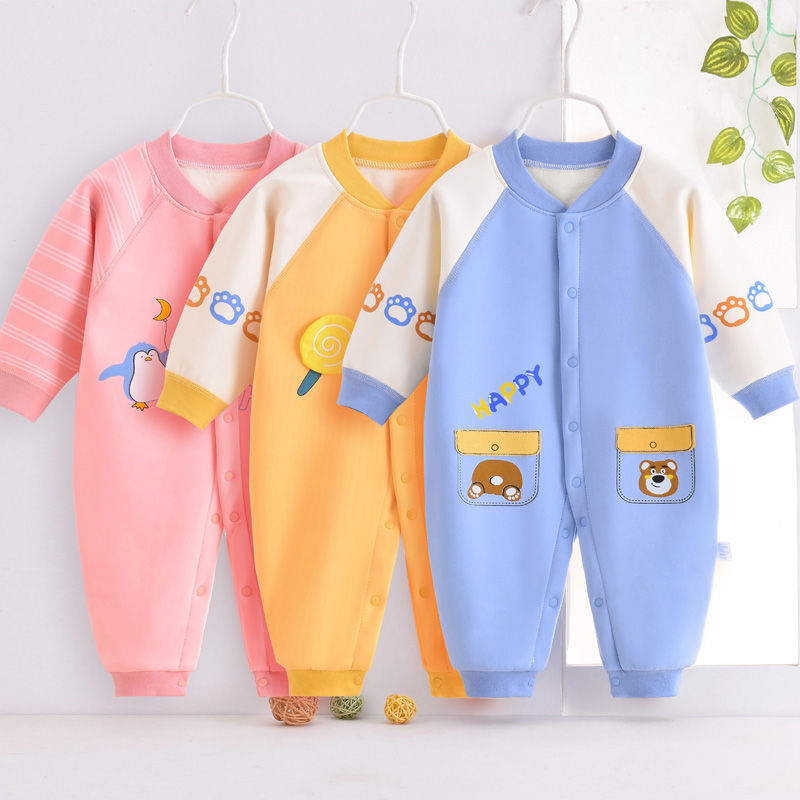 男女寶寶爬服加絨衣服護肚衣嬰兒保暖連體衣純棉夏春季新生兒哈衣