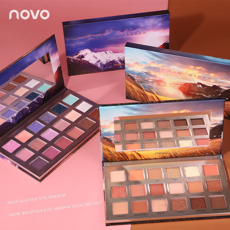 NOVO18色眼影盤閃粉珠光啞光防水防汗ins超火化妝眼影盤平價學生