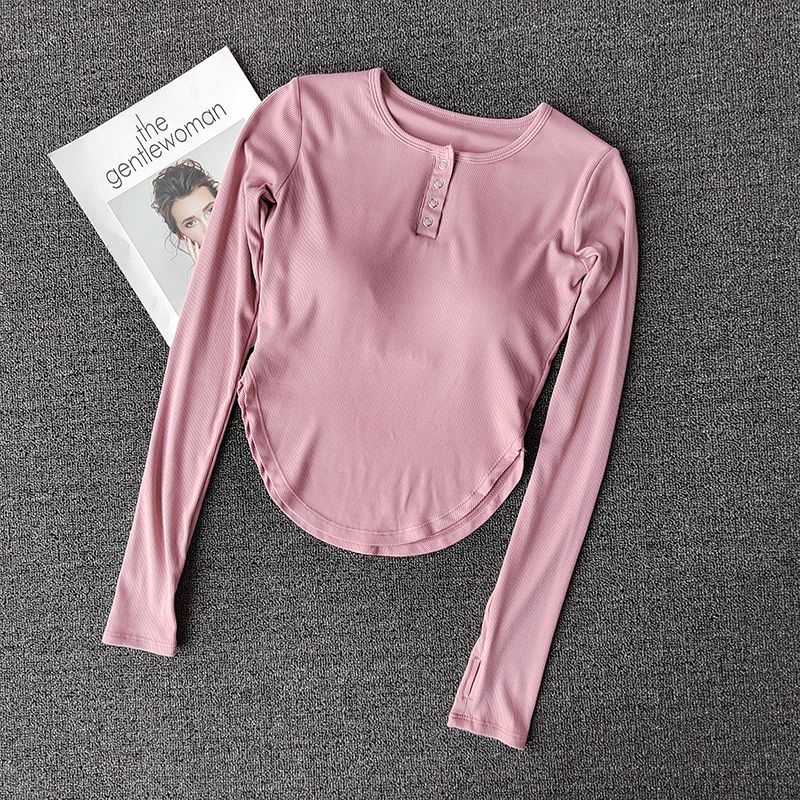 Sports long-sleeved women's tight-fitting slim yoga top with chest pad breathable quick-drying elastic running training fitness clothes