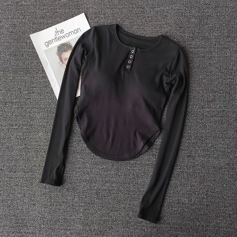 Sports long-sleeved women's tight-fitting slim yoga top with chest pad breathable quick-drying elastic running training fitness clothes