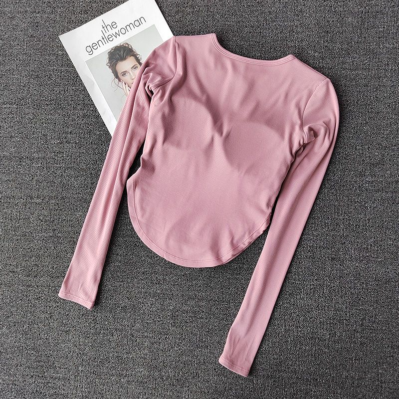 Sports long-sleeved women's tight-fitting slim yoga top with chest pad breathable quick-drying elastic running training fitness clothes