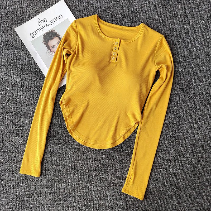 Sports long-sleeved women's tight-fitting slim yoga top with chest pad breathable quick-drying elastic running training fitness clothes