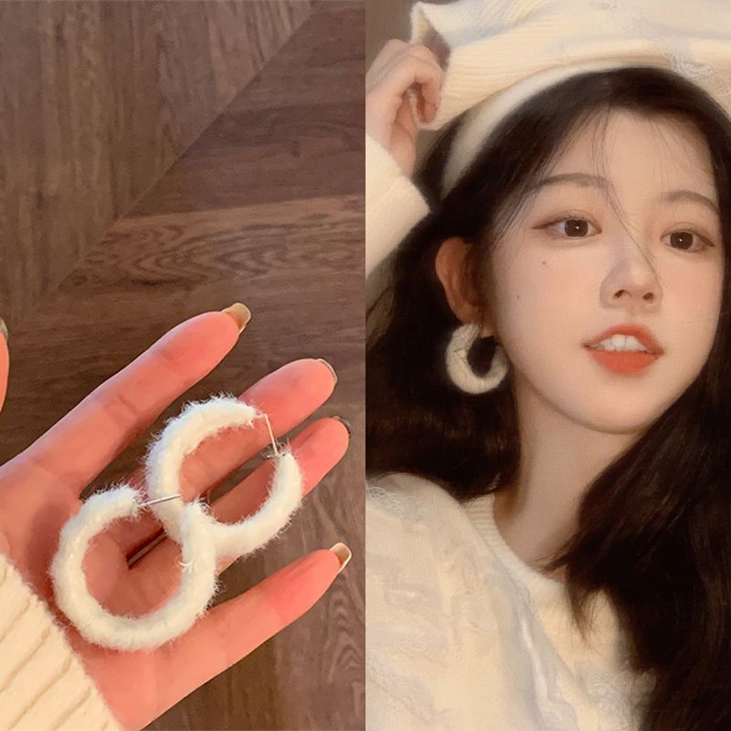 Autumn and winter plush earrings 2023 new fashion niche design earrings women's high-end temperament earrings earrings