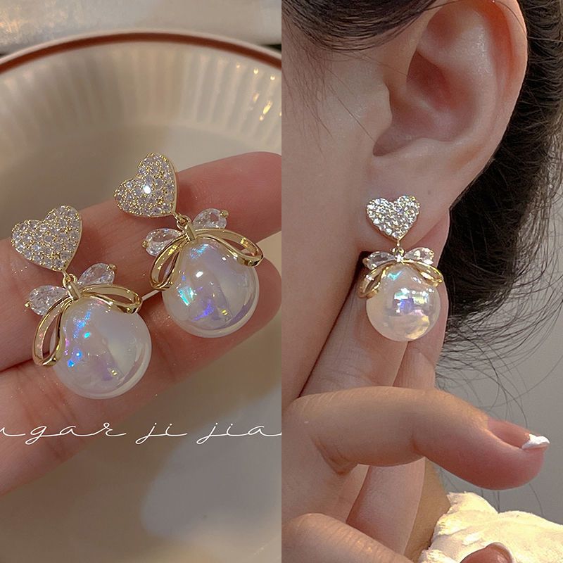 Temperament High-end Light Luxury Mermaid Pearl Earrings 2023 New Trendy Niche Design Zircon Love Earrings for Women