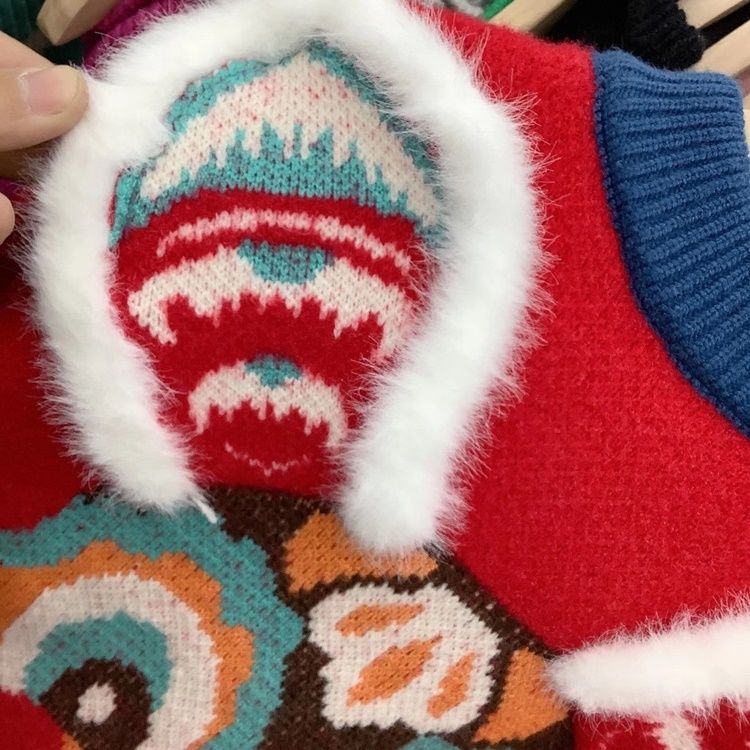 儿童兔兔毛衣2023兔年亲子装水貂绒加绒加厚红色拜年服冬针织上衣