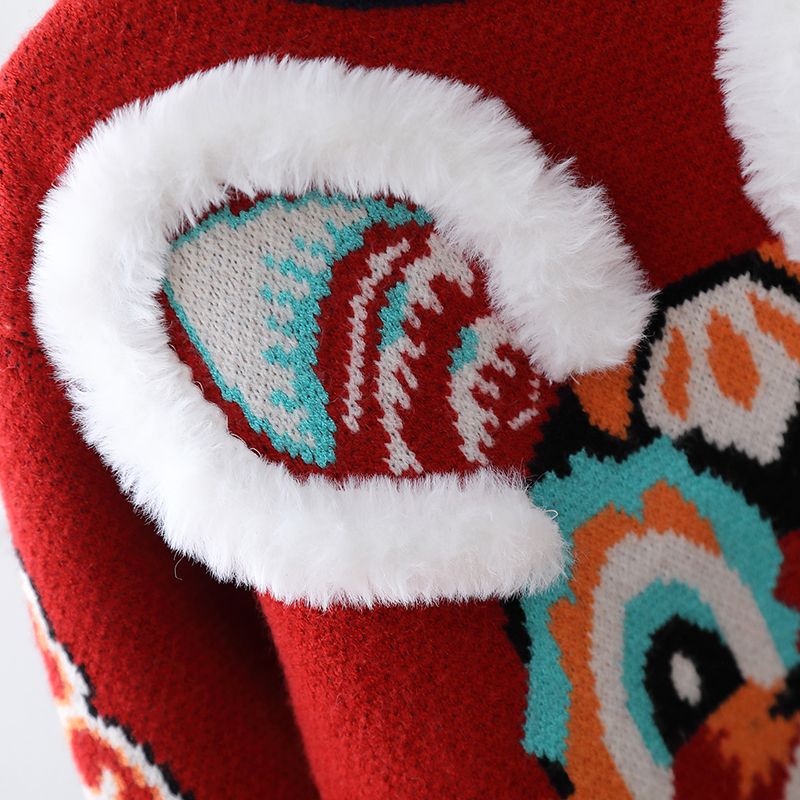 儿童冬装兔子毛衣2022新款兔年亲子装红色宝宝新年拜年服男童衣服