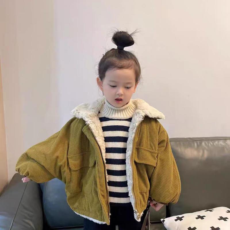 Boys and girls 2022 autumn and winter Korean version of the new cotton coat children's baby foreign style waffle short cotton coat