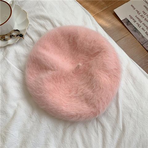 Rabbit fur beret women's autumn and winter Korean version of the face small bud painter's hat Japanese big head circumference white plush hat