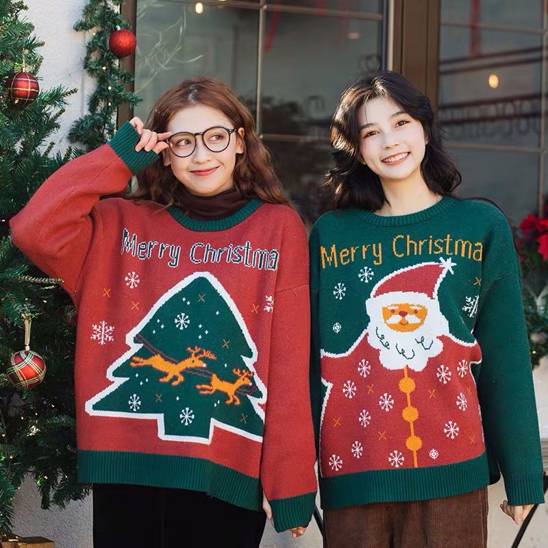 Weihnachtspullover für Männer und Frauen, Paar-Outfit, vielseitig für Herbst und Winter, locker sitzender Pullover für draußen_voghion.com