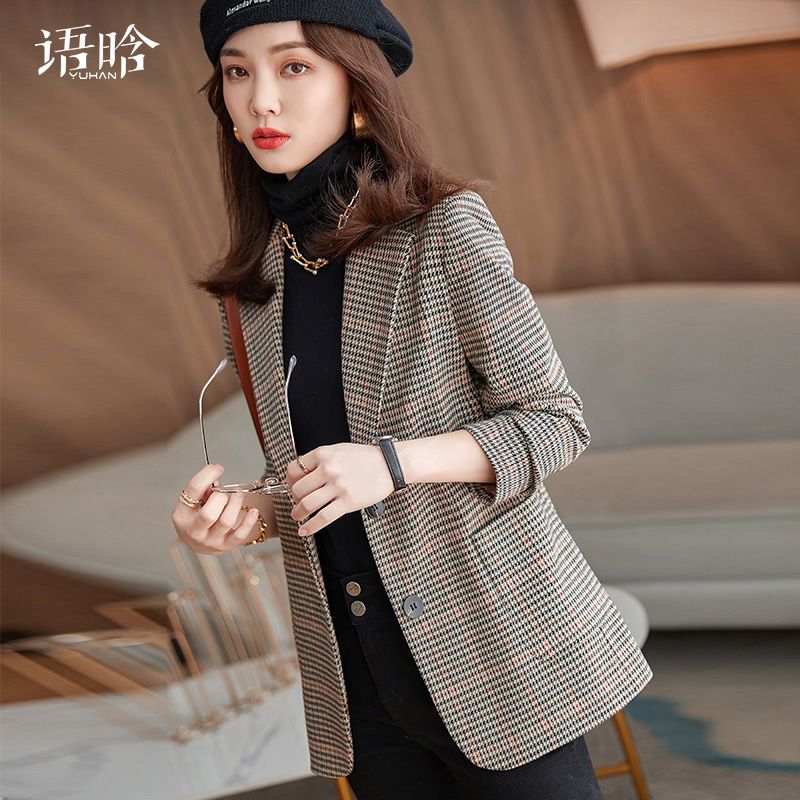 Plaid small suit jacket for women autumn and winter 2022 winter new large size women's casual spring and autumn houndstooth suit winter